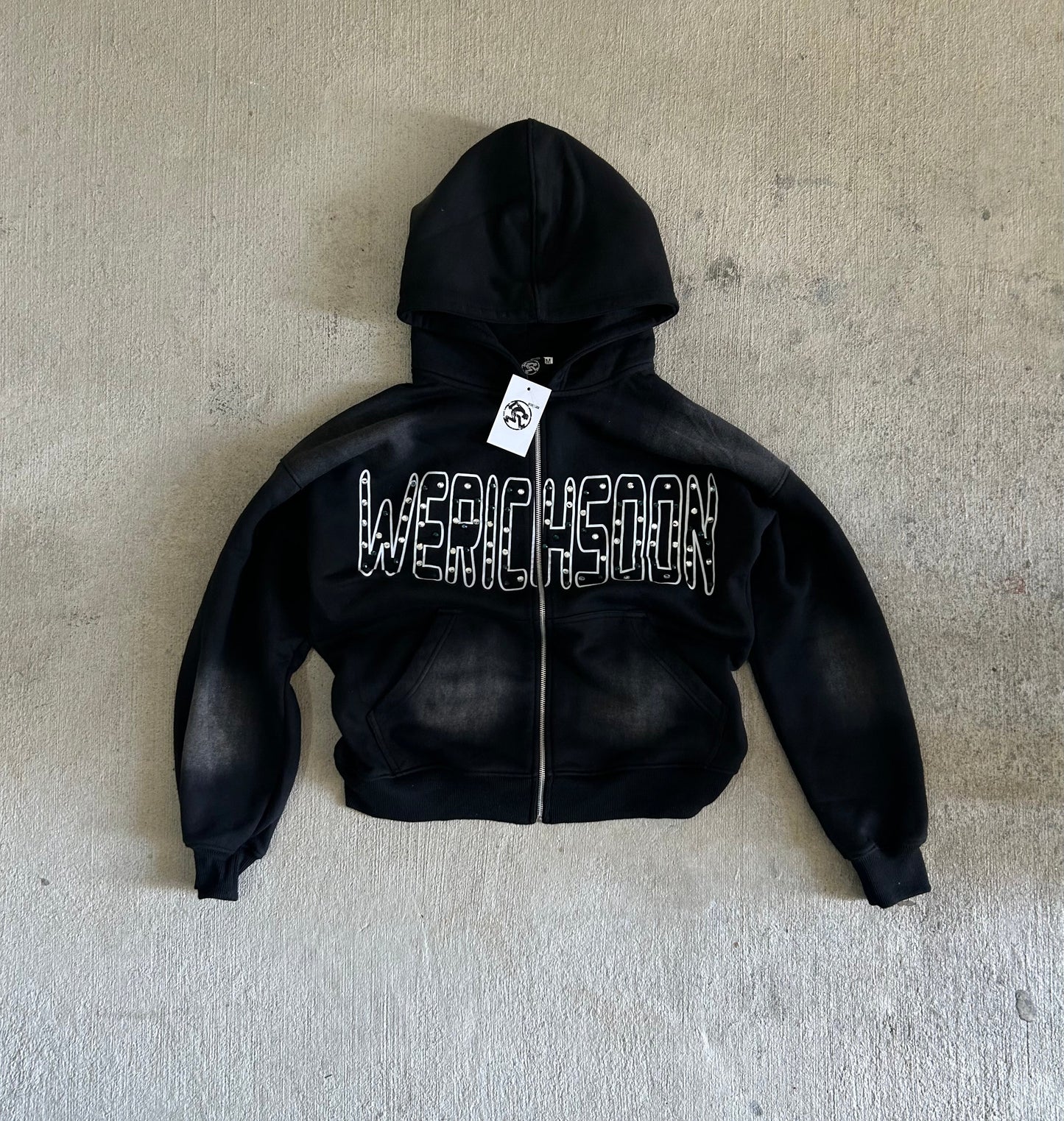 Rhinestone Lettered Zipup