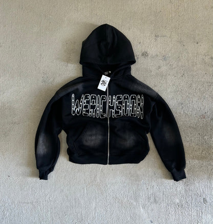 Rhinestone Lettered Zipup