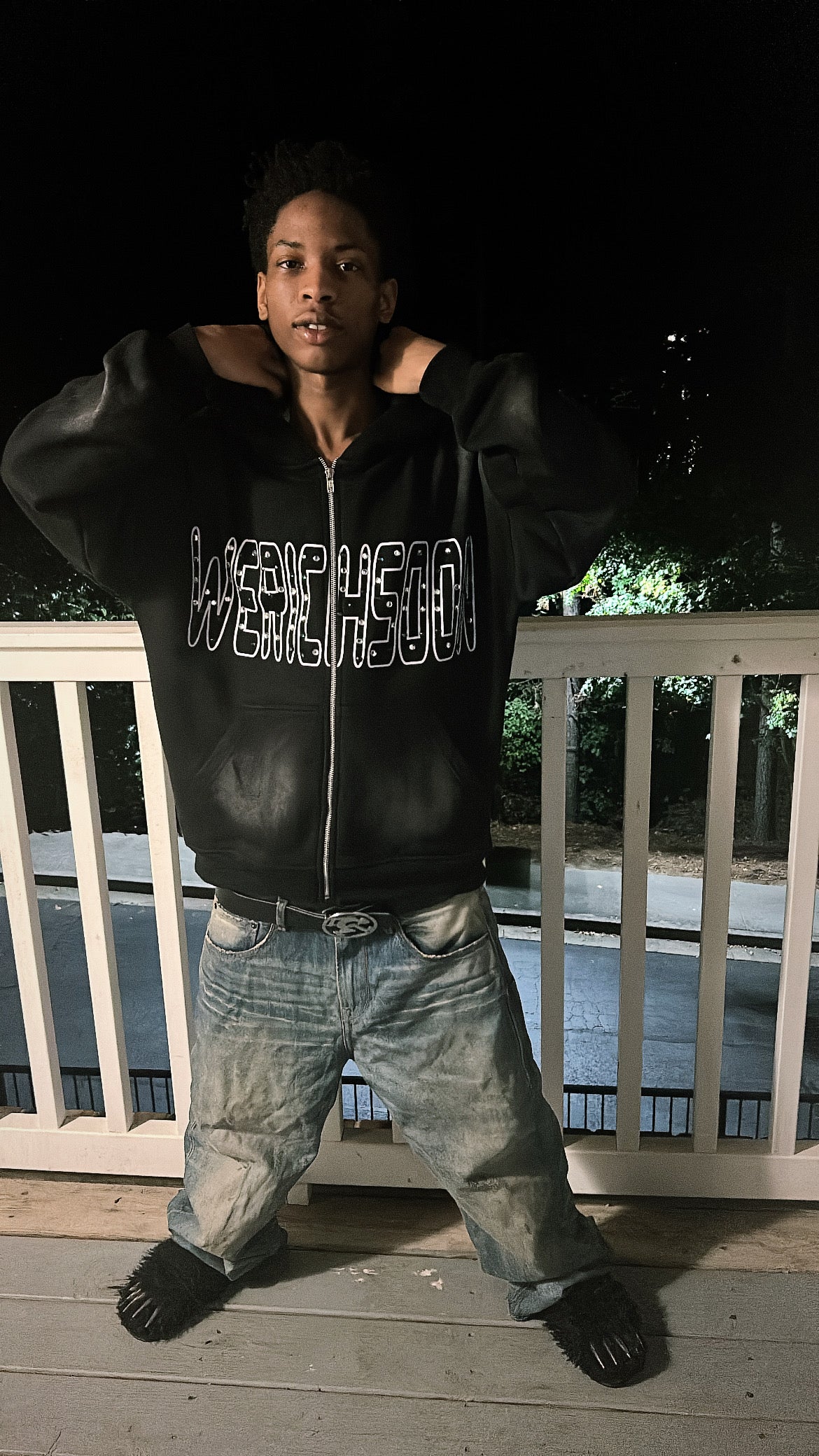 Rhinestone Lettered Zipup